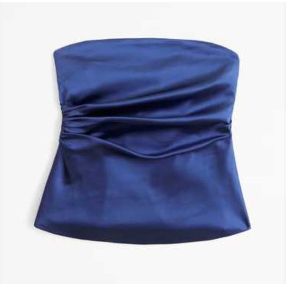Abercrombie & Fitch Top Womens Large Navy Satin Strapless Cowl Neck Corset Tube